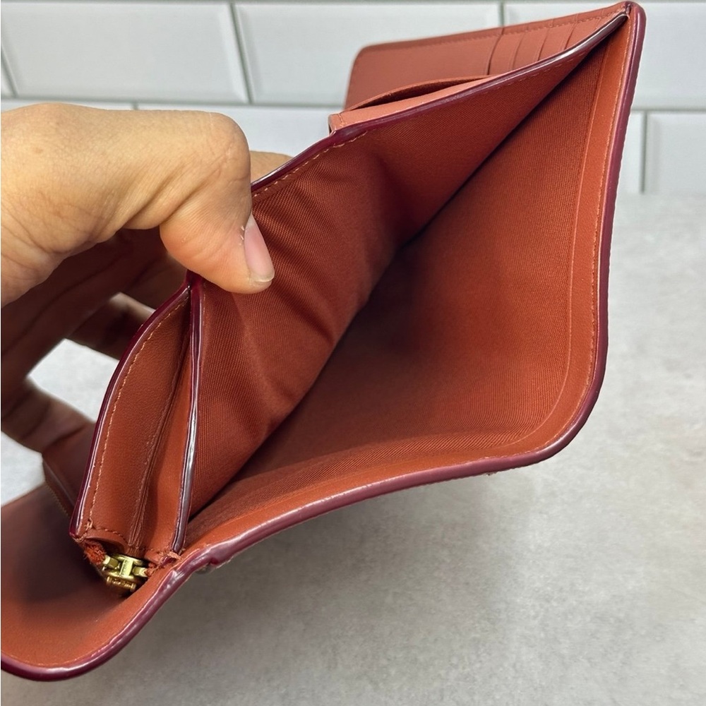 COACH Folded Wallet Tri-fold Cowhide Bordeaux Total Pattern Women's - Picture 9 of 10
